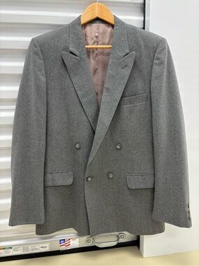 Men's Double-Breasted Gray Wool Blazer